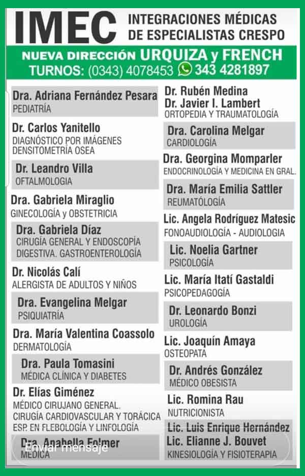 IMEC CRESPO- Integraciones Médicas de Especialistas en Crespo, entre ríos