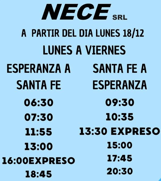 horarios esperanza a santa fe- empresa Nece srl