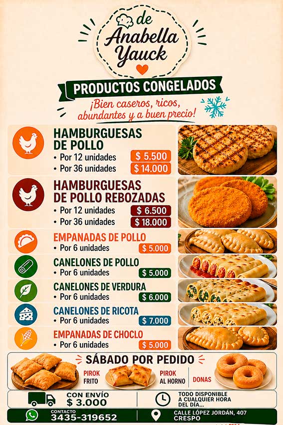 Anabella Yauck Alimentos Congelados. Crespo, Entre Ríos. cocina casera, comidas caseras en crespo