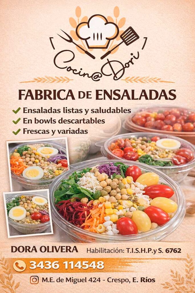 fábrica de ensaladas, cocina Dori, de Dora Olivera, Crespo, Entre Ríos
