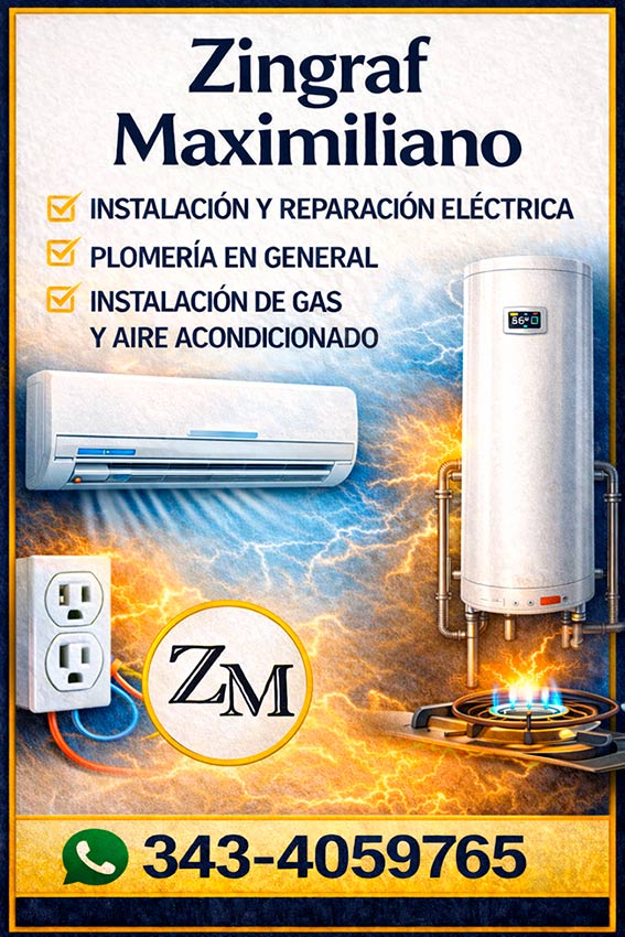 Maximiliano Zingraf Service Integral a domicilio, en crespo Entre Ríos. Electricista Plomero Instalador de aire acondicionado