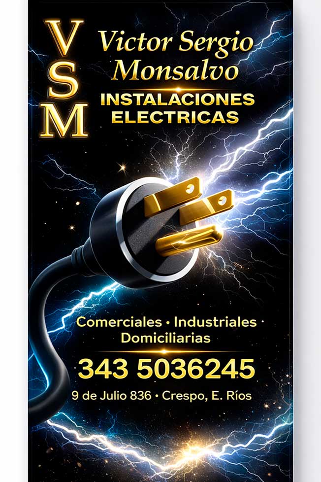 victor monsalvo electricidad, electricista industrial, a domicilio, en Crespo Entre Ríos