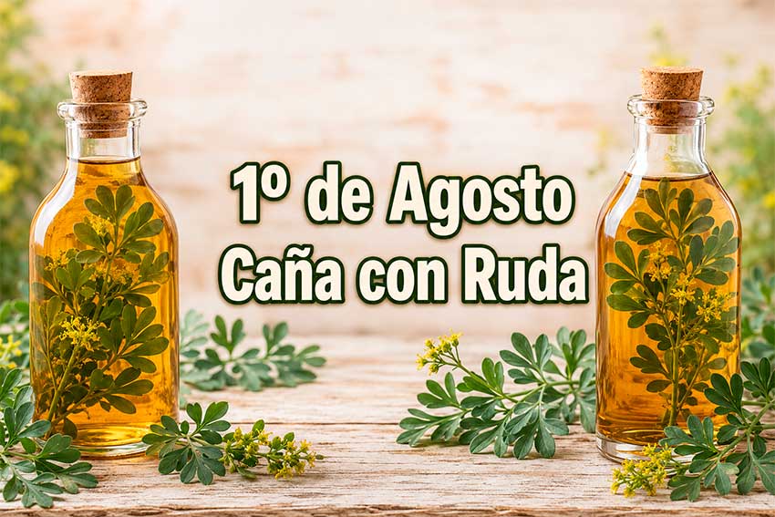 Botellas de 500 cc y 1 litro de caña con ruda preparadas para el 1 de agosto