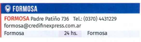 CREDIFIN FORMOSA TELEFONO MAIL DIRECCION