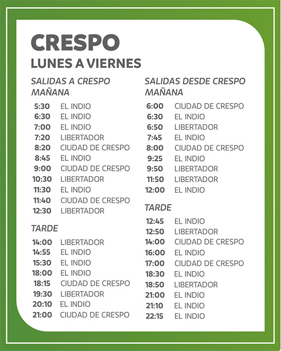 Horarios de empresas de colectivos desde Libertador San Martín a la ciudad de Crespo, Entre Ríos.