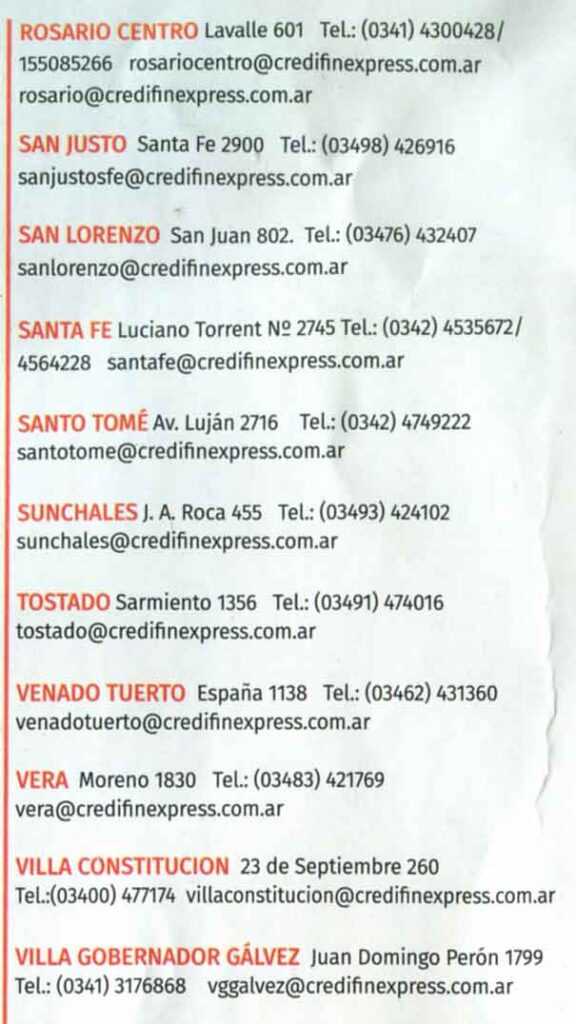 CREDIFIN EXPRESS rosario santa fe transporte encomiendas