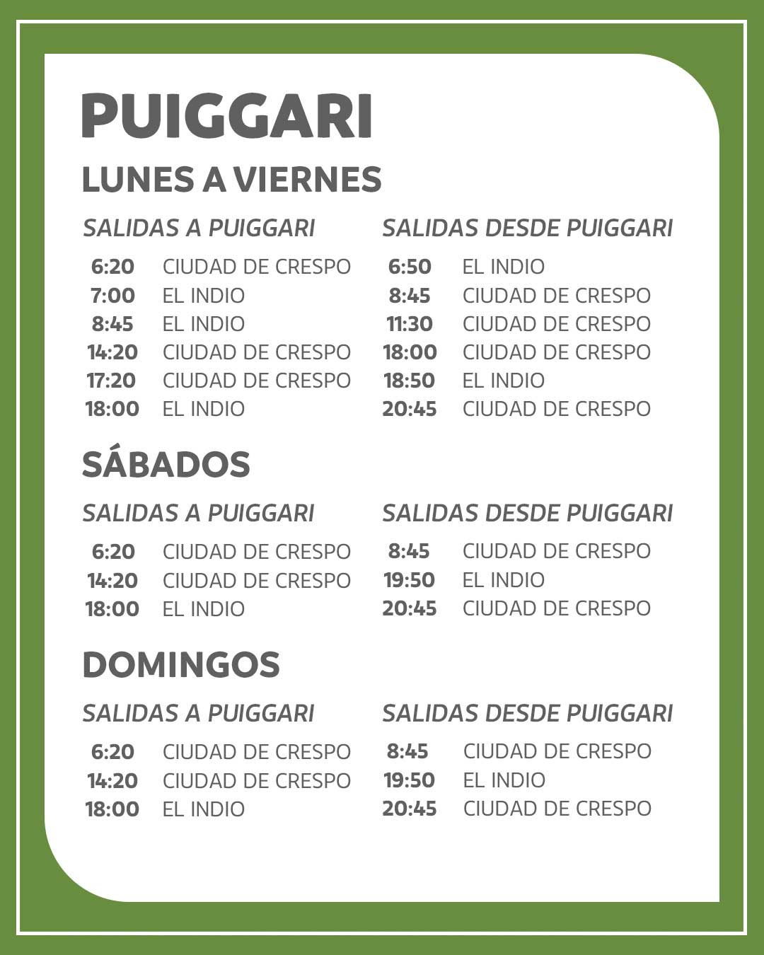 colectivos a Puiggari desde Terminal Libertador San Martín